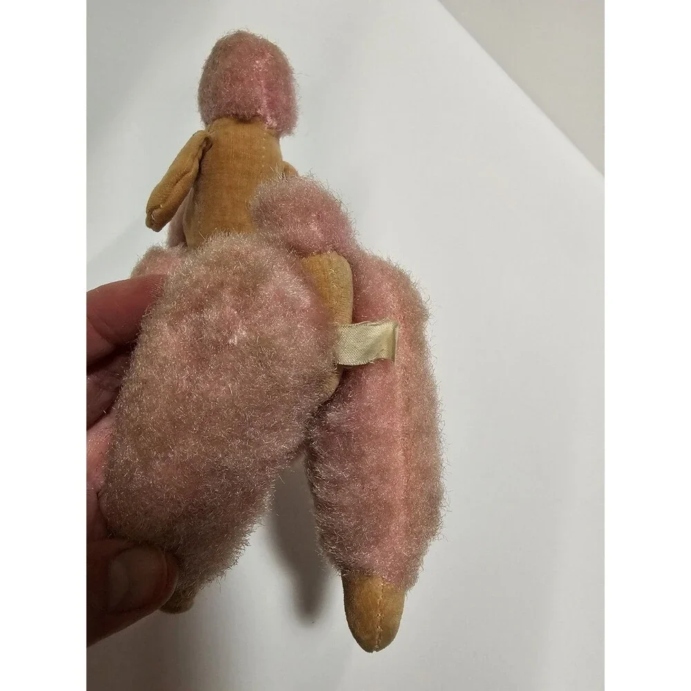 Vintage Pink Poodle Plush Standing Dog Toy Mid Century Carnival Prize Style